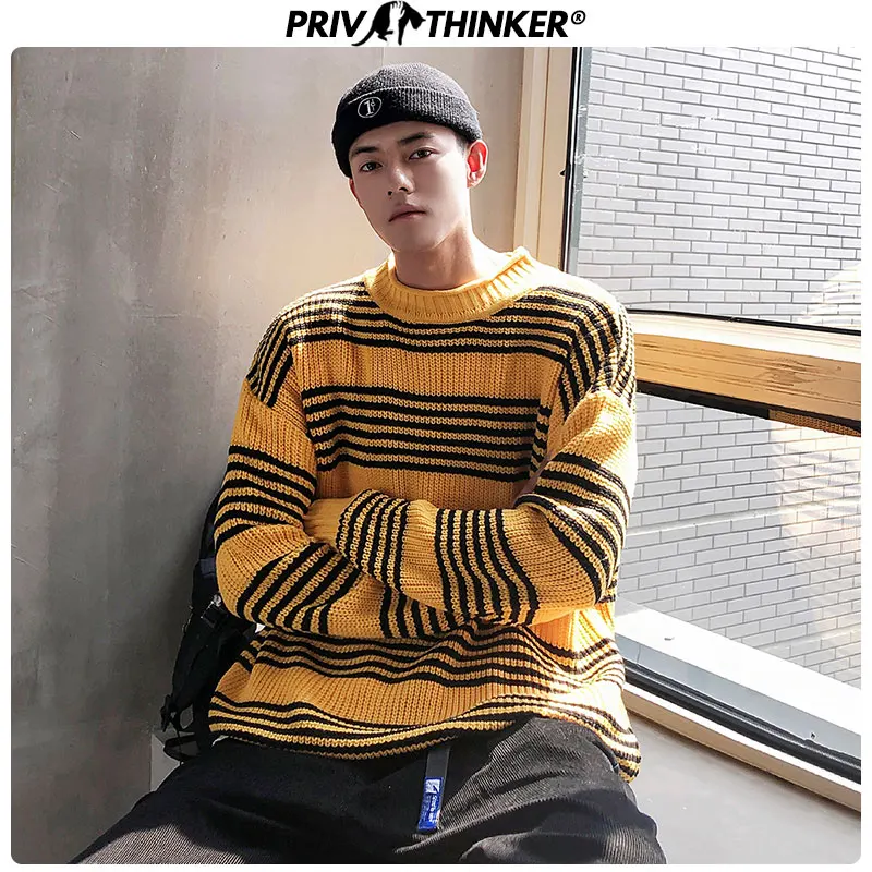 Privathinker мужские полосатые Модные свободные свитера женские Осень зима вязаный