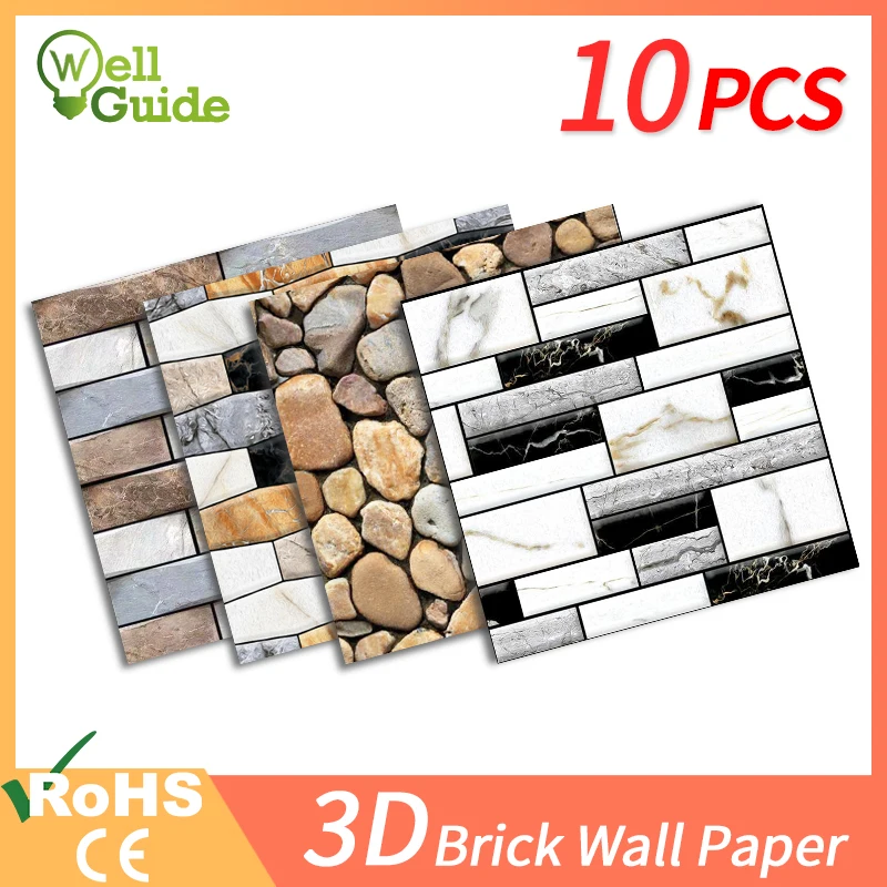 

10 шт. 3D Наклейка на стену DIY кирпичный камень узор самоклеящиеся водостойкие обои кухня фартук ванная комната наклейки для настенной плитки ...