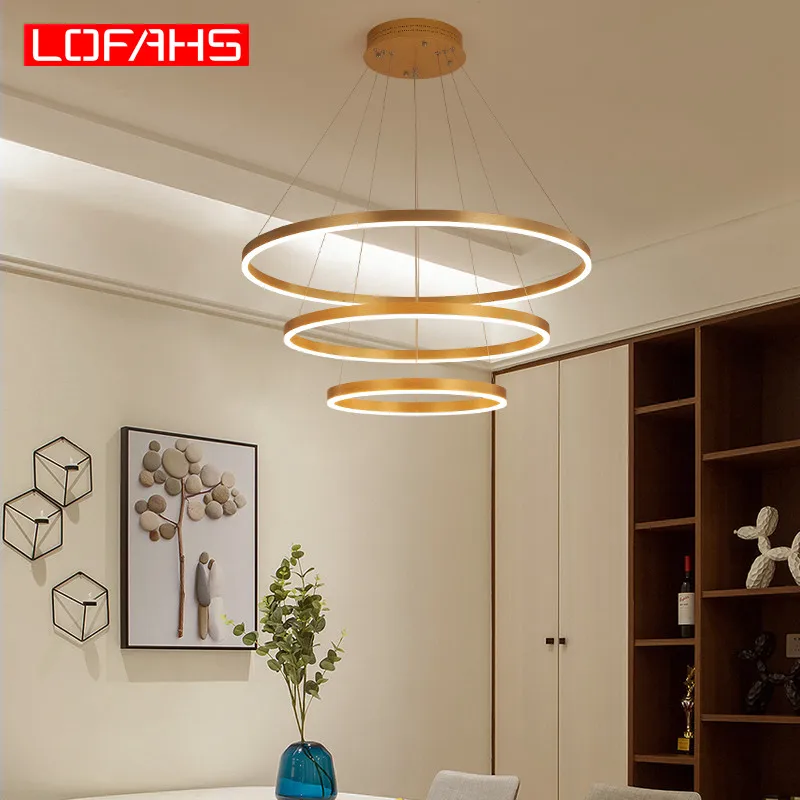 LOFAHS, современный светодиодный светильник для гостиной, столовой, фойе, купольная, кухонная, алюминиевое кольцо, подвесная люстра, освещение