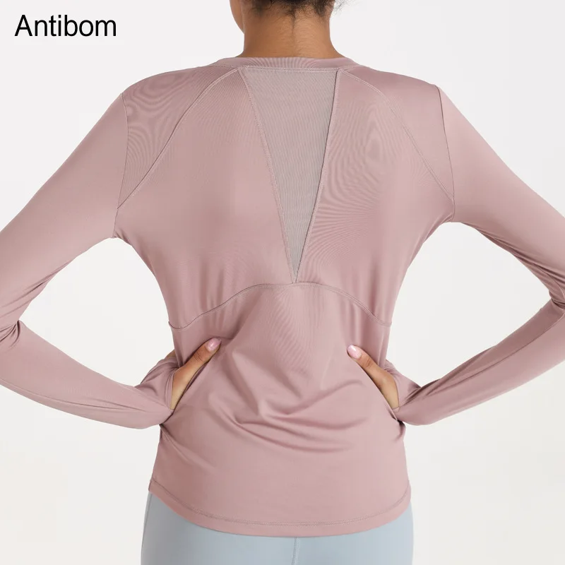 

Antibom Sports Long-sleeved T-shirt Women's Quick-drying Breathable Slim Yoga Shirt Stretchy Fitness Gym Top