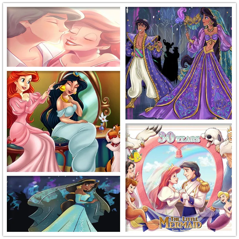 

Disney Aladdin and The Little Mermaid Wall Art Canvas Painting Nordic Posters and Prints Wall Pictures for Living Home Decor