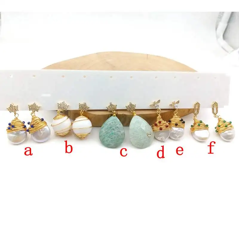 

Natural Pearl earrings with Micro CZ Baroque Charms Gold Wire Wrapped Pearl drop earrings for Women