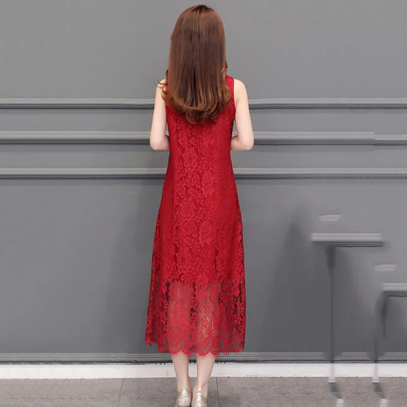 2020 летнее Новое Женское платье большого размера тонкое темпераментное кружевное