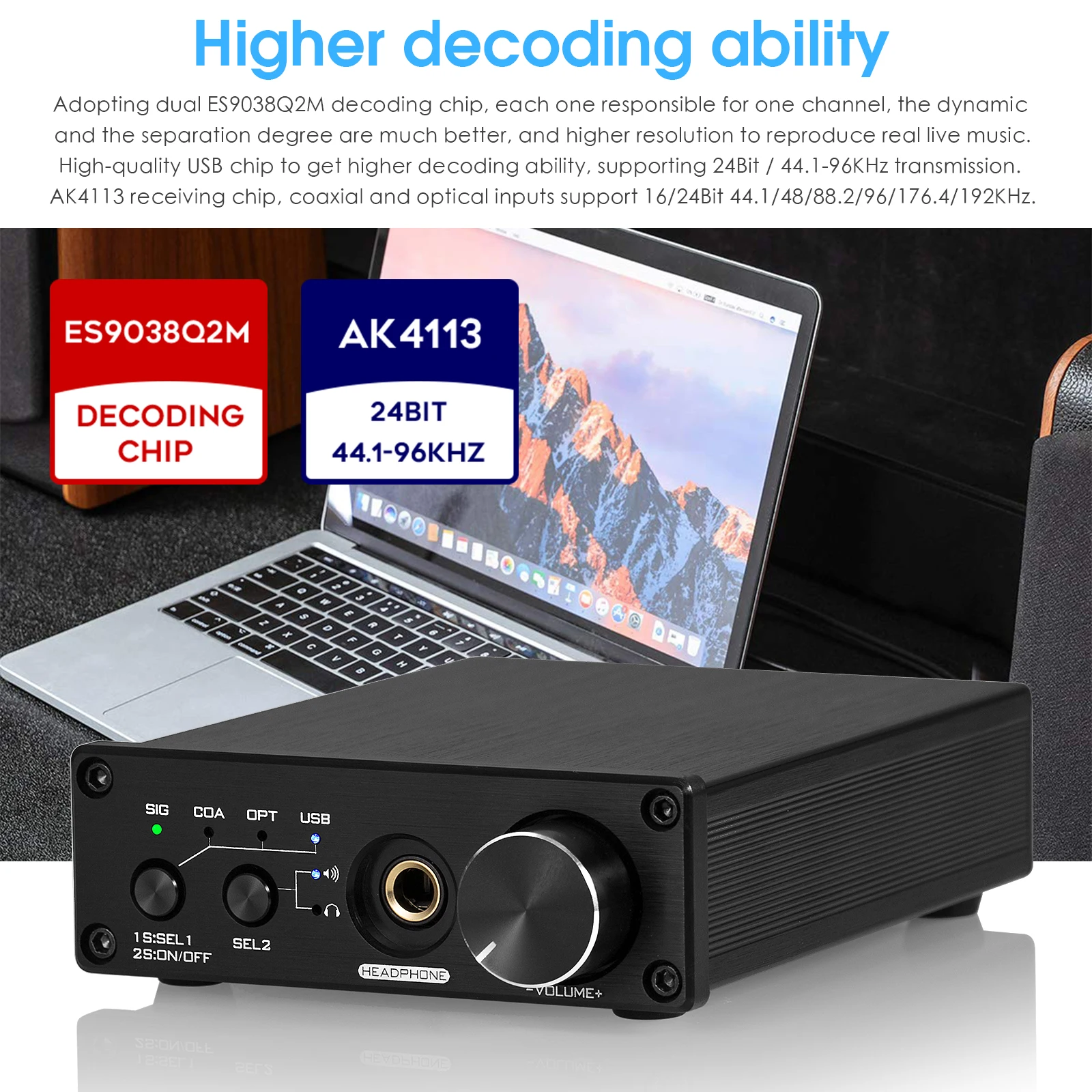 Дук аудио hi-fi двойной ES9038Q2M USB DAC коаксиальный/оптический цифро-аналоговый