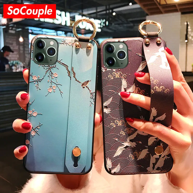 SoCouple ремешок на запястье чехол для телефона для iphone X Xs max XR 11 Pro Max чехол для iphone 7 8 6 6s plus Мягкий держатель TPU чехол-подставка