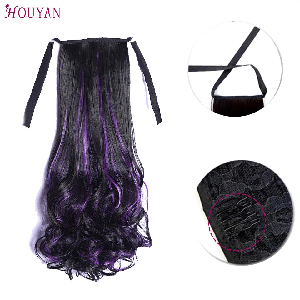 HOUYAN 18Inch Long Curly Hair Ponytail in Gradient Color Big Wave Curl Braid Dye Piece Bandage Style Extension | Шиньоны и парики