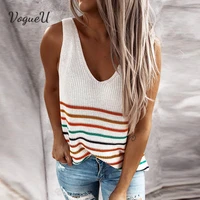2021 new women striped slim pullover tank tops ladies knitted vest fashion v neck sleeveless t shirt summer clothes chic tops