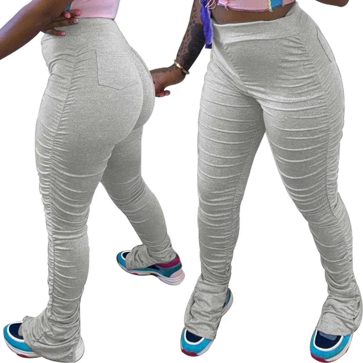 

Размера плюс женские полусапожки брюки однотонные Цвет с высокой талией облегающие брюки-карандаши Офисные женские туфли эластичные плисс...