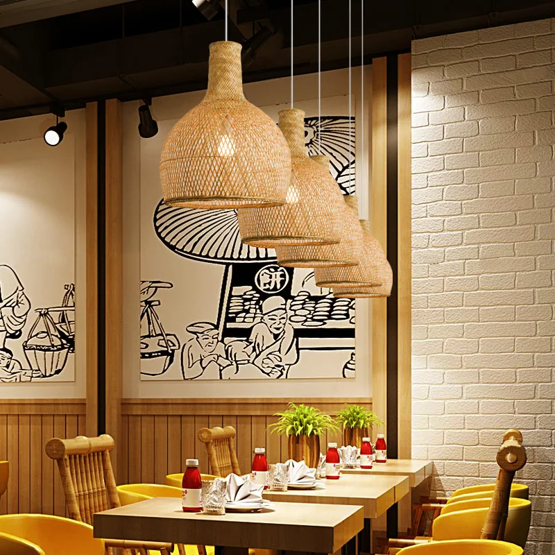 Круглая бамбуковая плетеная Подвесная лампа ротанговый каркас затеняющий