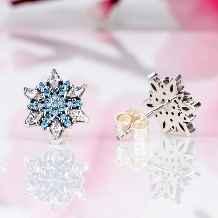 

Genuine 925 Sterling Silver Earring Crystalized Snowflake Crystal Pan Earrings For Women Wedding Party Fashion Jewelry