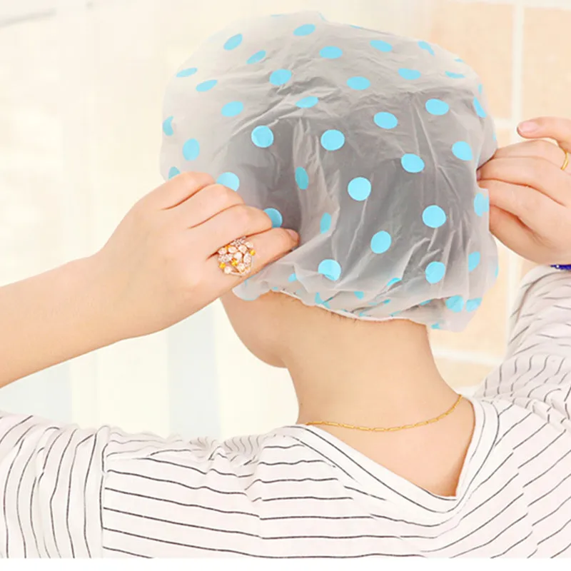 

Shower Caps Household Bathroom Products Fashion Wave Point Waterproof Shower Cap Dot Bath Hair Cover Hat Cap