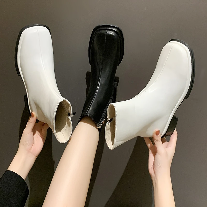 2022 Fashion New Short Boots Autumn and Winter Comfortable Side Zipper High Heel Short Boots British Style Short Boots Women