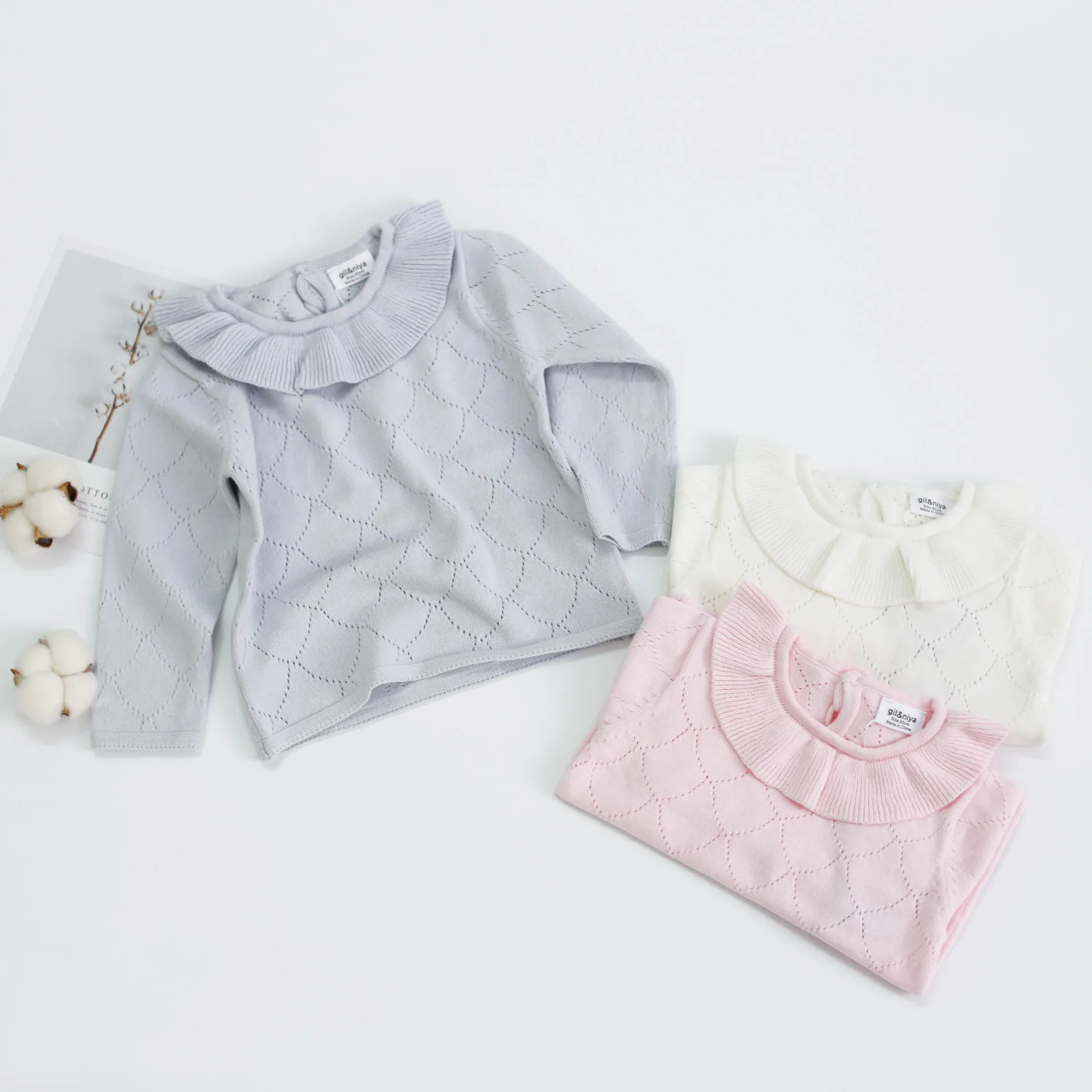 Свитера для маленьких девочек пуловер с оборками на воротнике малышей зимние