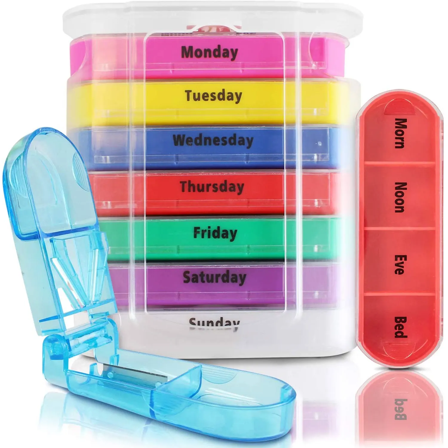 

Weekly pillbox Organizer AM PM pill Case with Pills Cutter, Stackable 4 Times a Day Pills Box, Weekly Medicine Pill's Box Holder
