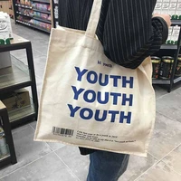 women canvas shopping bag youth letters print female cotton cloth shoulder bag eco handbag tote reusable grocery shopper bags