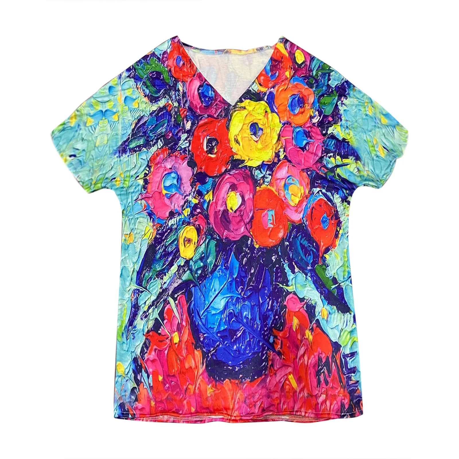 

New Vintage Floral Printed Tops Women Harajuku Streetwear Tshirts Summer Casual Short Sleeve V-neck Tee Shirt Femme Lady Clothes
