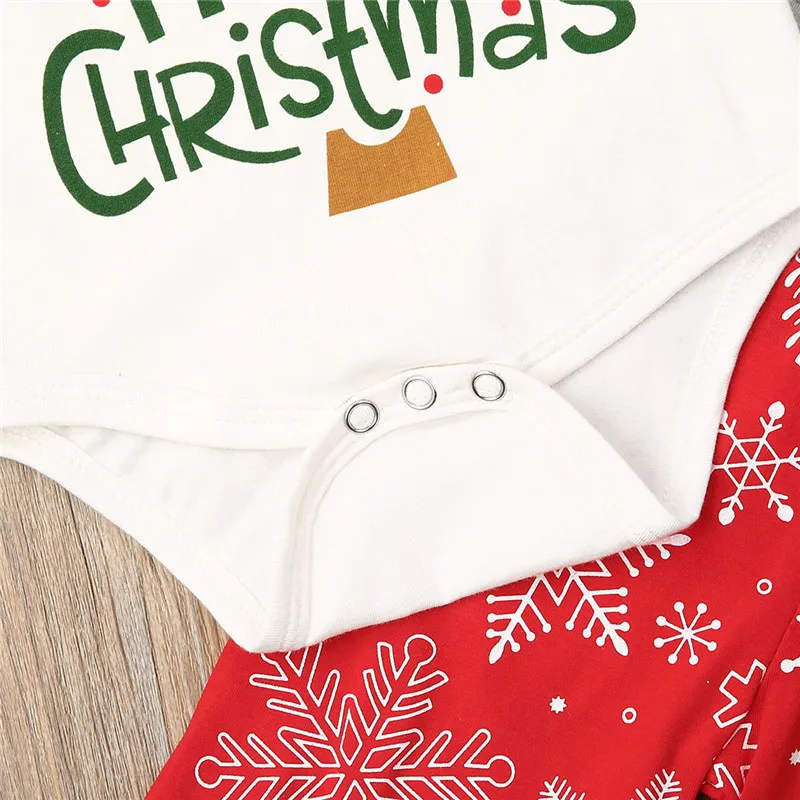 My first christmas/Одежда для маленьких девочек одежда со снежинками для новорожденных девочек комбинезон топы, штаны с цветочным рисунком Набор рождественских костюмов, 3 предмета