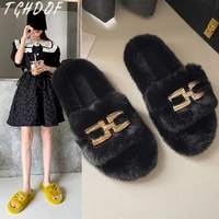 indoor women wool slippers for home thick bottom 2021 winter new fur flip flops for woman keep warm plush ladies flock shoes