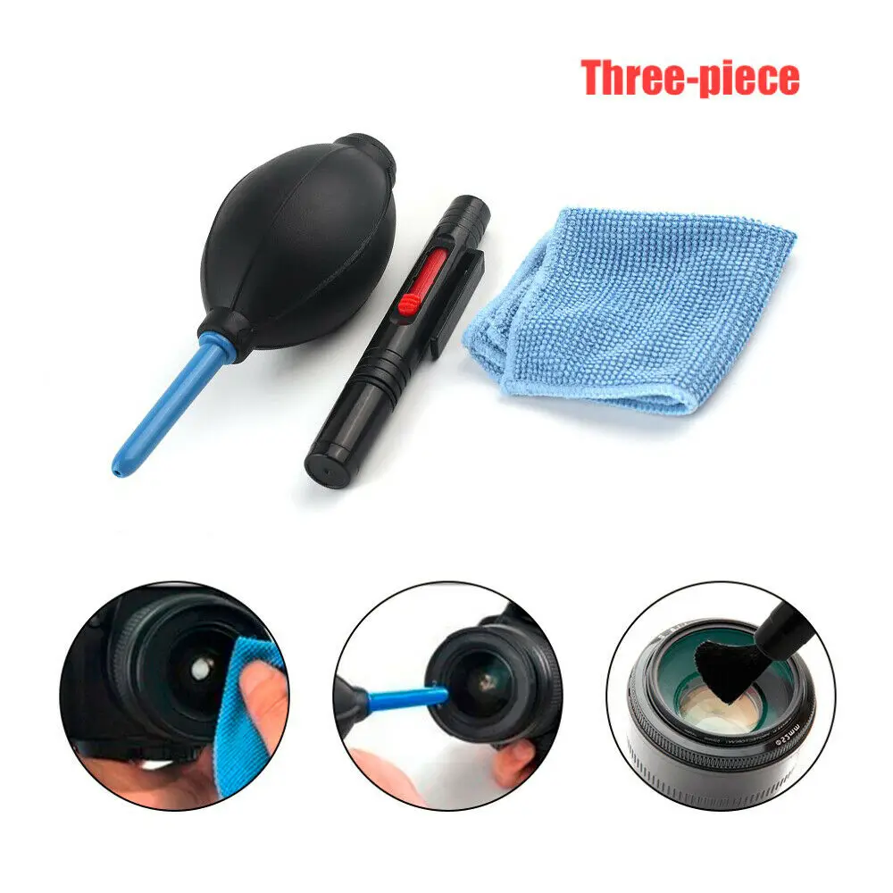 

3 In1 Camera Lens Cleaner Equipment Kit Rubber Dust Blower Pen Brush Fabric Wiper Cleaning Suit with Air Blower and Brush