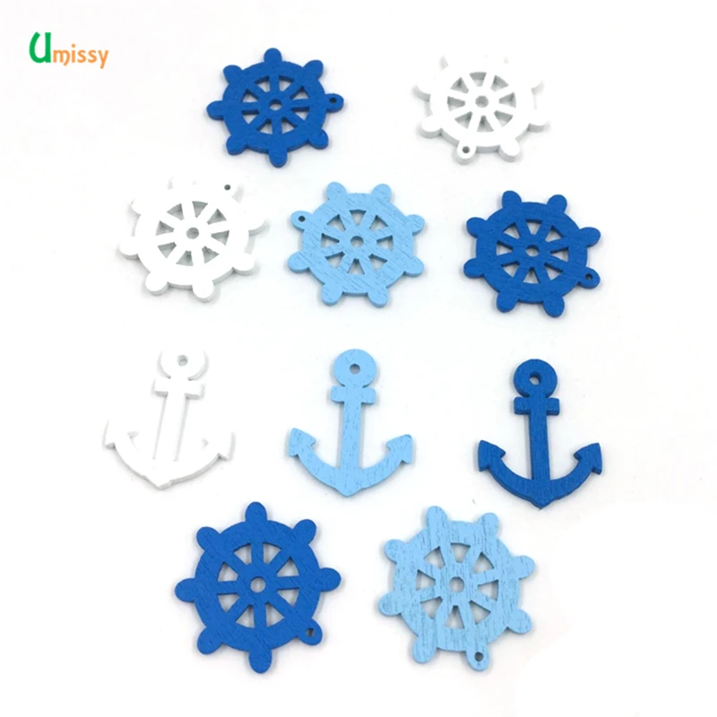 50 шт. микс деревянных кнопок морской руль узор из якорей скрапбук ремесла кнопки