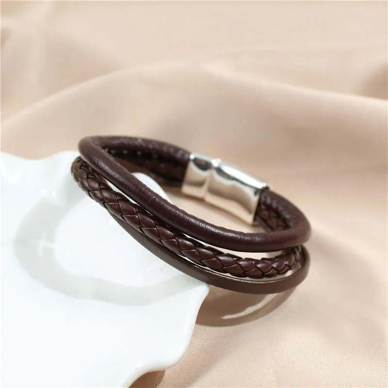 

Fashion New Arrivals Charm Magnetic Brown PU Leather Women Men Bracelet Leather Braided Punk Rock Bangles Jewelry Accessories