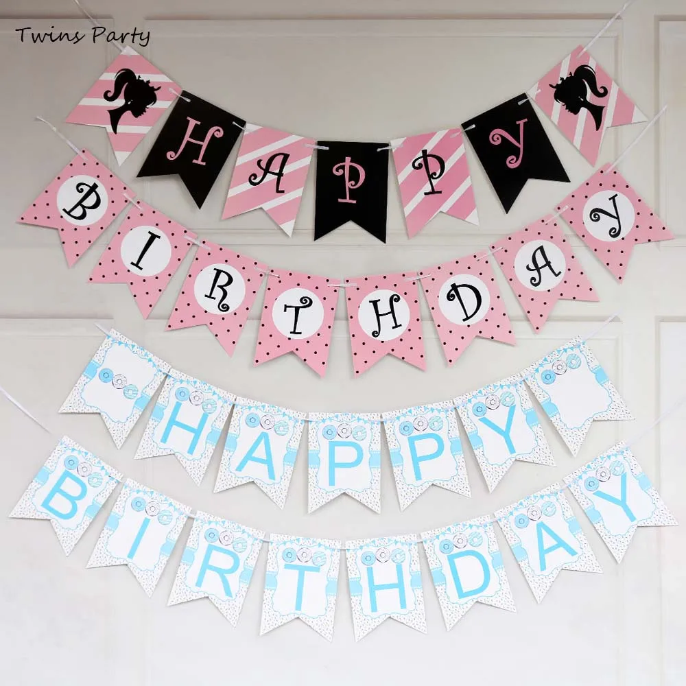 Близнецов для вечеринок дней рождения гирлянды флажки Детские баннер с