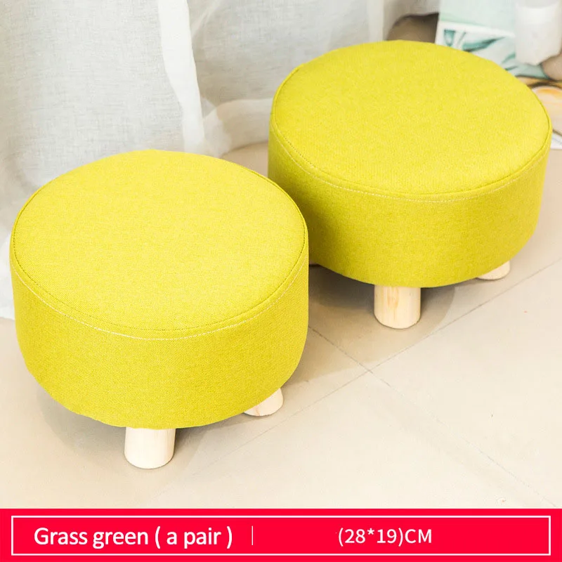 Grass green (pair) Тканевый круглый табурет, деревянный стул, Мягкая табуретка для ног, модный домашний диван-стул, пара, мультяшная маленькая скамейка, мебель, 4 ножки - Цвет: Grass green (pair)