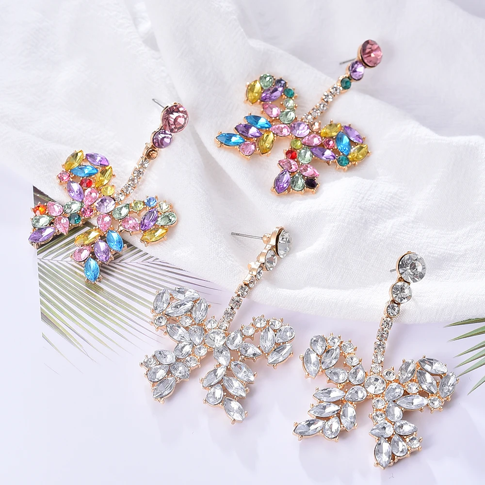 

Ztech New Fashion Women Crystal Butterfly Drop Earrings Sweet Colorful Earrings Statement Girls Party Jewelry High Quality
