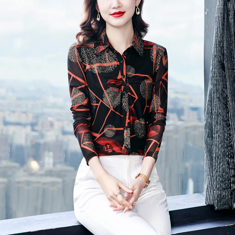 

Рубашка COIGARSAM, женские топы, осень 2021, женские офисные полосатые сетчатые женские рубашки с длинным рукавом и цветочным принтом