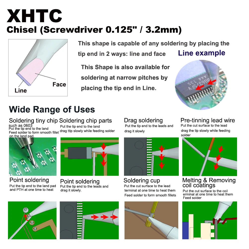 Сменный наконечник для паяльника XHTC долото 3 2 мм подходит WELLER WXP200 WT1011H 200 Вт WTCP51 WP200