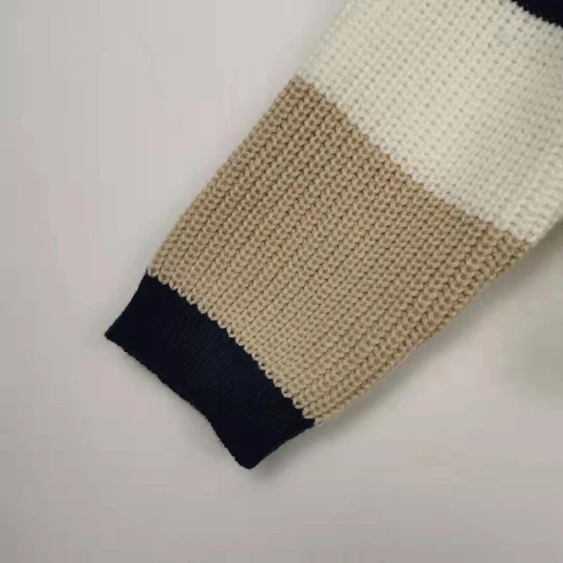 Женский вязаный свитер в полоску GOPLUS толстый теплый с длинным рукавом