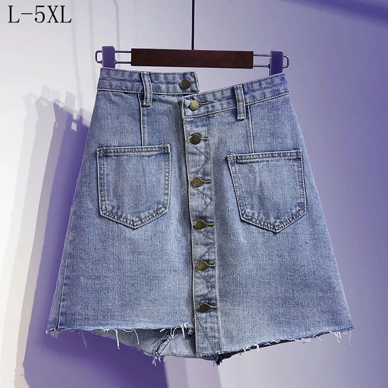 

Летние женские джинсовые юбки размера плюс, женская джинсовая юбка с высокой талией в Корейском стиле, свободная повседневная женская юбка,...