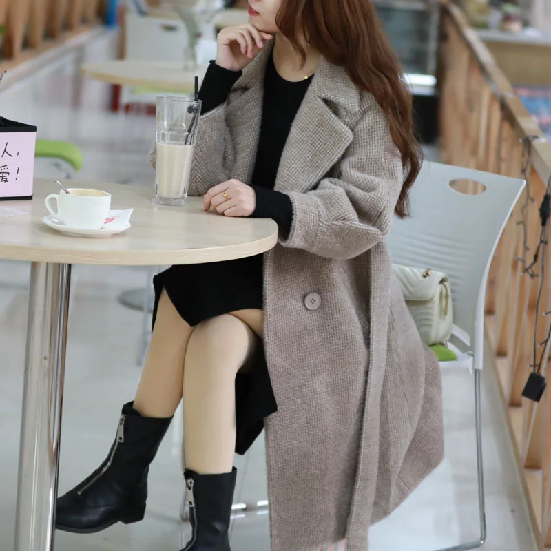 Шерстяное пальто для женщин средней длины осень зима новый галстук утолщенный
