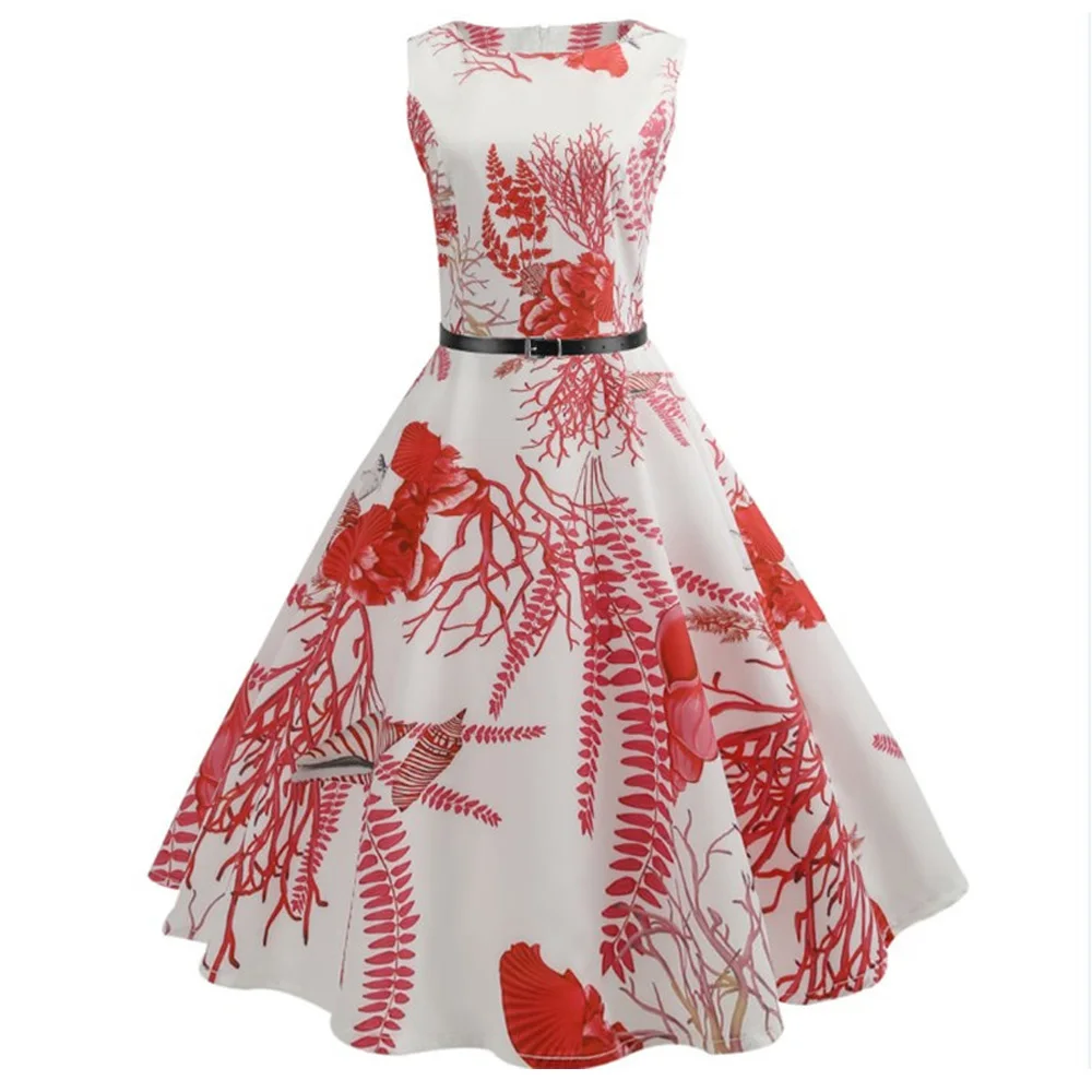 Wipalo Hepburn Vintage Series Women Dress Spring And Summer Flaral Fruit Printing Design Sleeveless Belt Retro S/2XL/XXXL|women designer dress|women