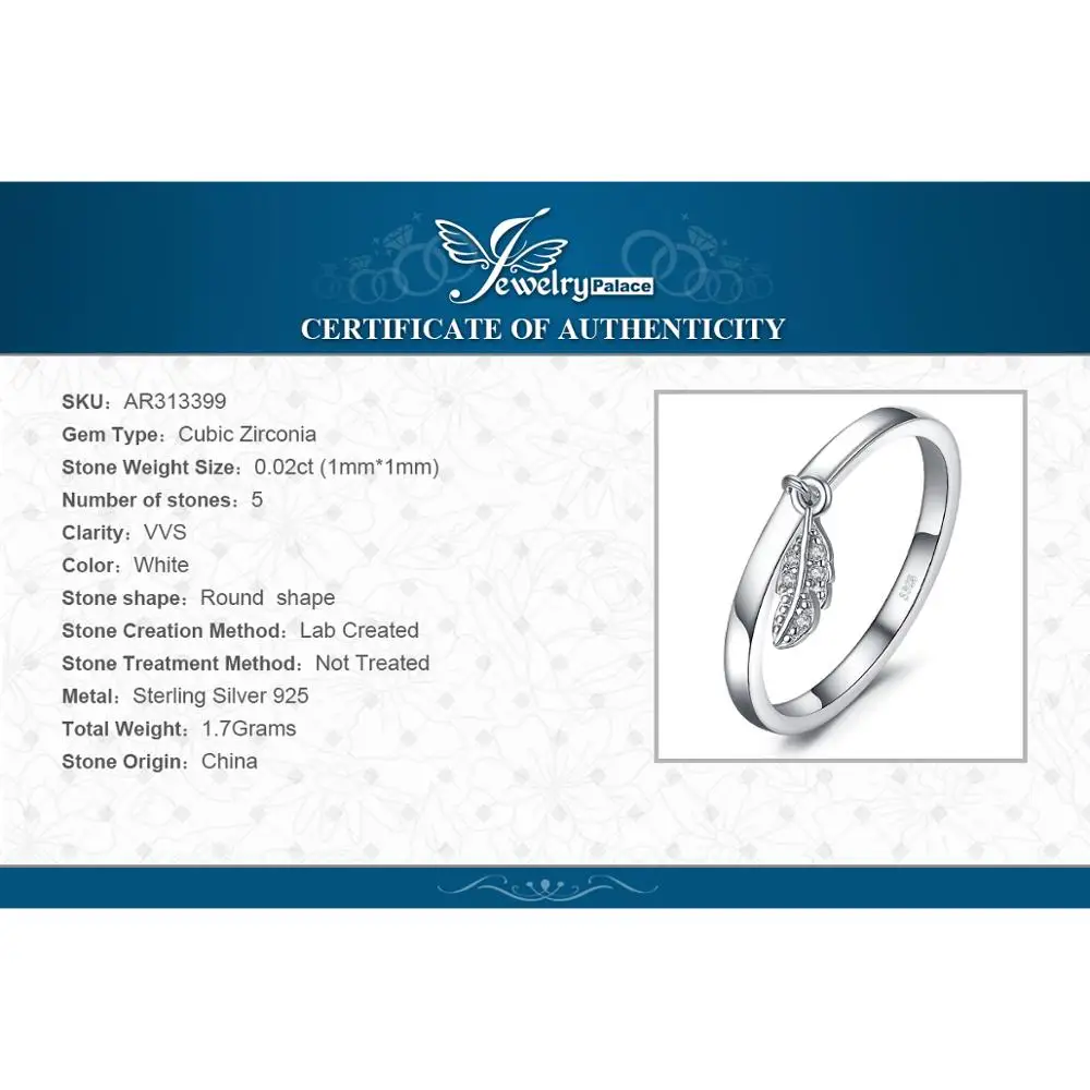 

JewelryPalace Dangle Leaf Charm Rings 925 Sterling Silver Rings for Women Stackable Ring Band Silver 925 Jewelry Fine Jewelry