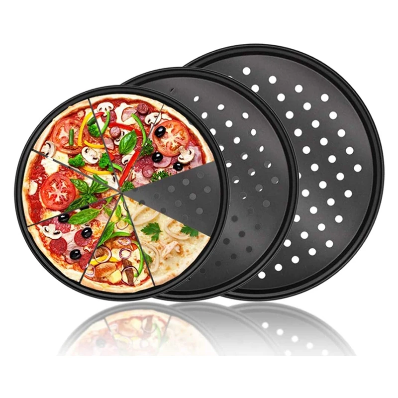 

Поднос для пиццы с отверстиями, набор из 3 предметов, сковорода для пиццы, антипригарные тарелки для пиццы, гриль, барбекю, 24,5 см/28 см/32 см