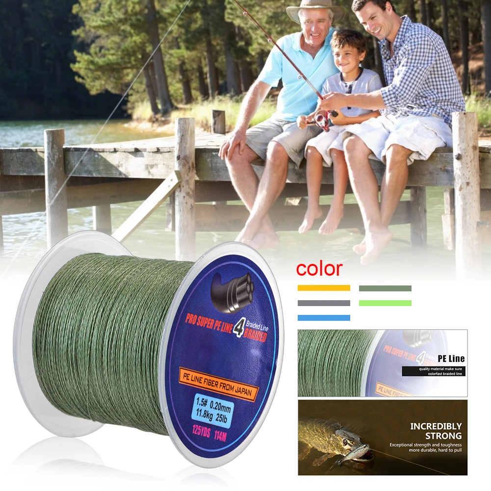 

114M PE Braided Wire Fishing Line 125Yards 4 Strands 0.10mm-0.40mm 8LB-60LB Japan Incredibly Strong Multifilament Fiber Line