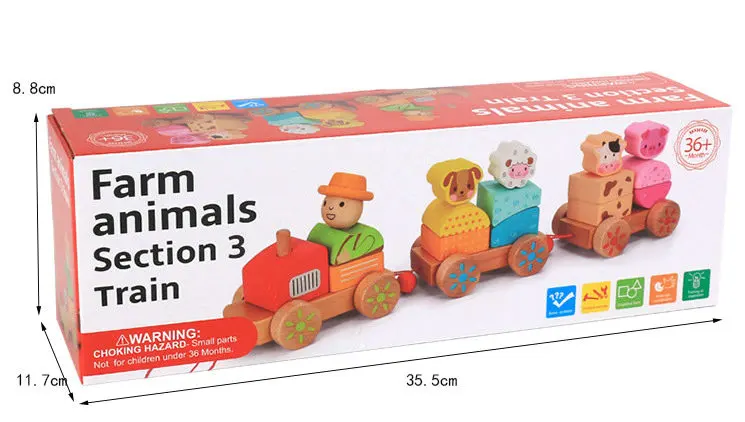 Бесплатная доставка фермерские животные три поезда деревянные блоки Детские