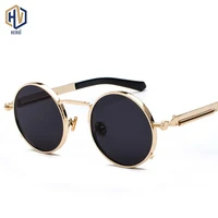 hervi new fashion retro steampunk round metal sunglasses for men and women double spring leg colorful eyewear uv400