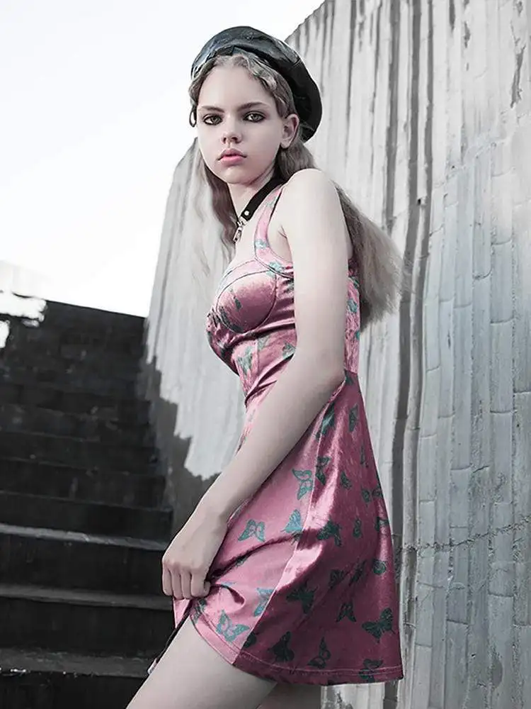 Женские бархатные платья на подтяжках в стиле панк готические бабочки PQ-689LQ