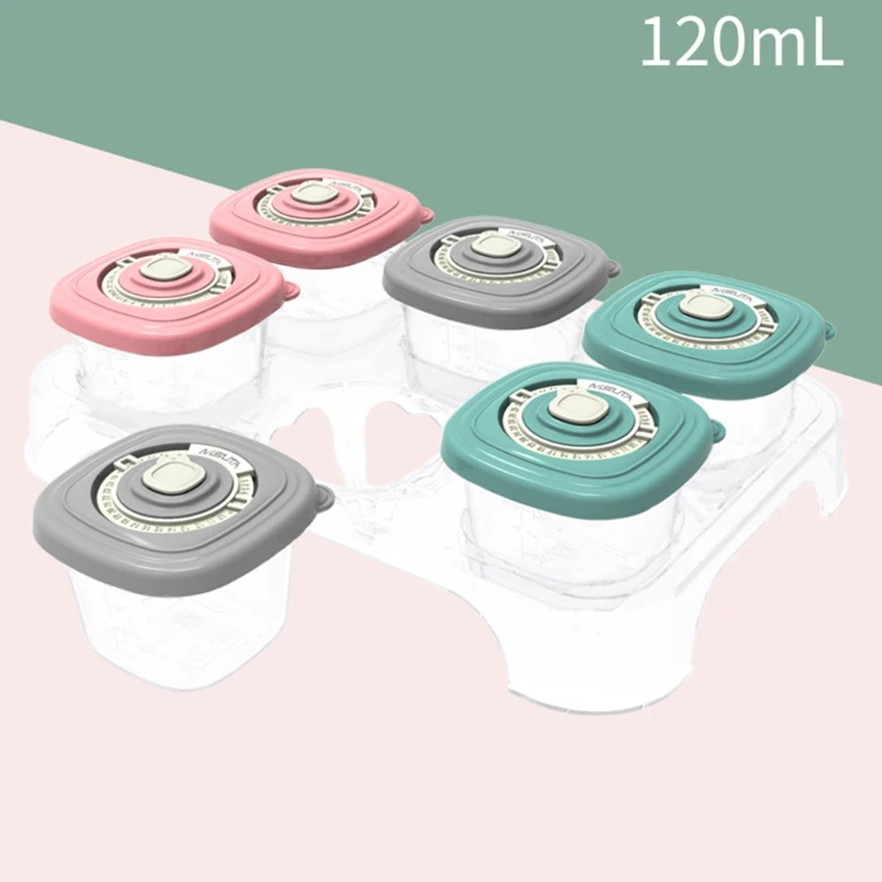 

57BF 6 Pcs/Set Baby Food Organizer Freezing Cubes Tray Pots Freezer Storage Container