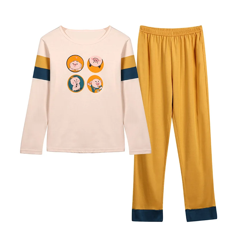 Смешанные цвета женские пижамы набор осень 2019 круглый вырез s длинный рукав