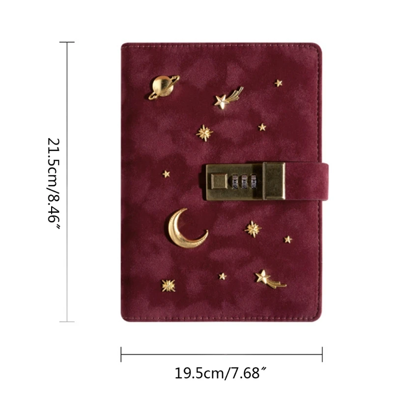 

B6 Suede Travel Notebook with Combination Lock Password Moon Star Agenda Journal 24BB
