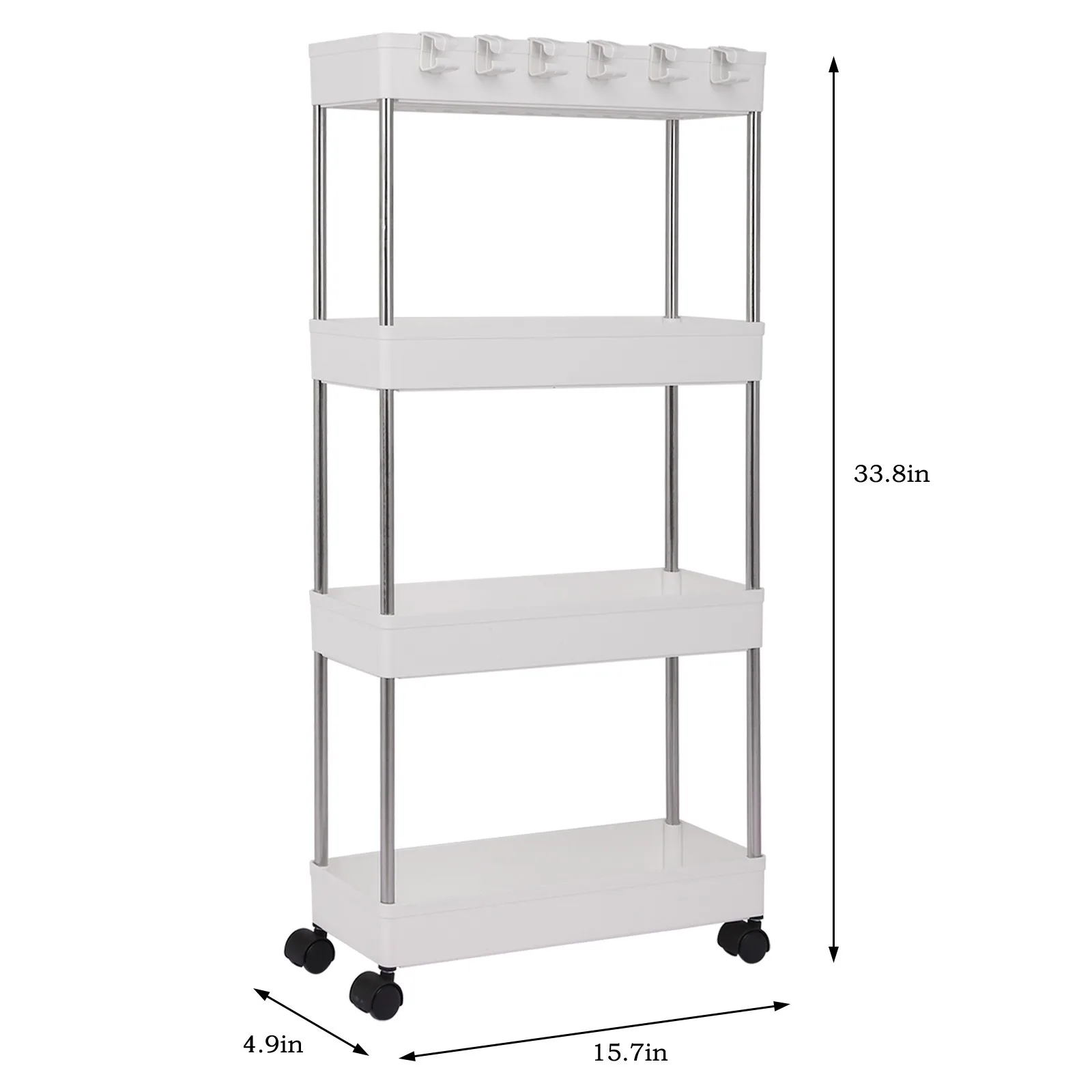 

4 Tier Slim Storage Cart with Movable Wheels Mobile Sofa Bed Side Storage Rack Food Organizer for Drinkings Dishes Sundries