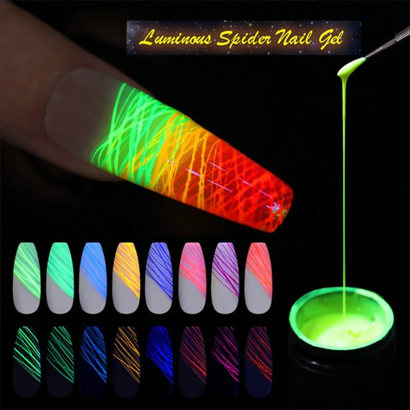 

Luminous Spider Nail Gel Fluorescent Neon Effect Nail Art Wire Drawing Pulling Silk Spider UV Gel Soak Off Gel Polish