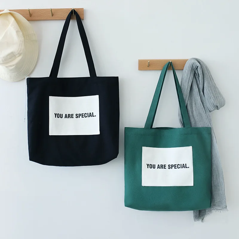 

Canvas Bag Female Shoulder Bag Korean Literary Printed Cotton Portable Canvas Bag Zipper Shopping Bags K1838 M