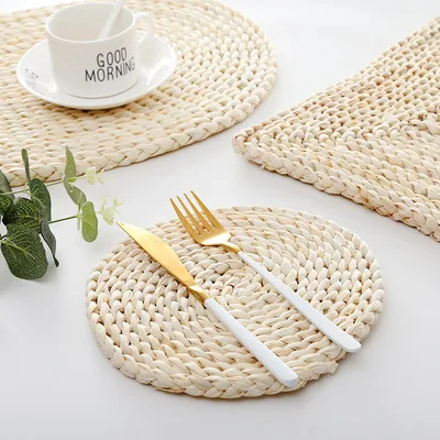 

11/20/30/40CM Corn Husk Woven Insulation Table Mat Insulation Frame Round Coffee Drink Cup Table Place Mat Placemat Coasters