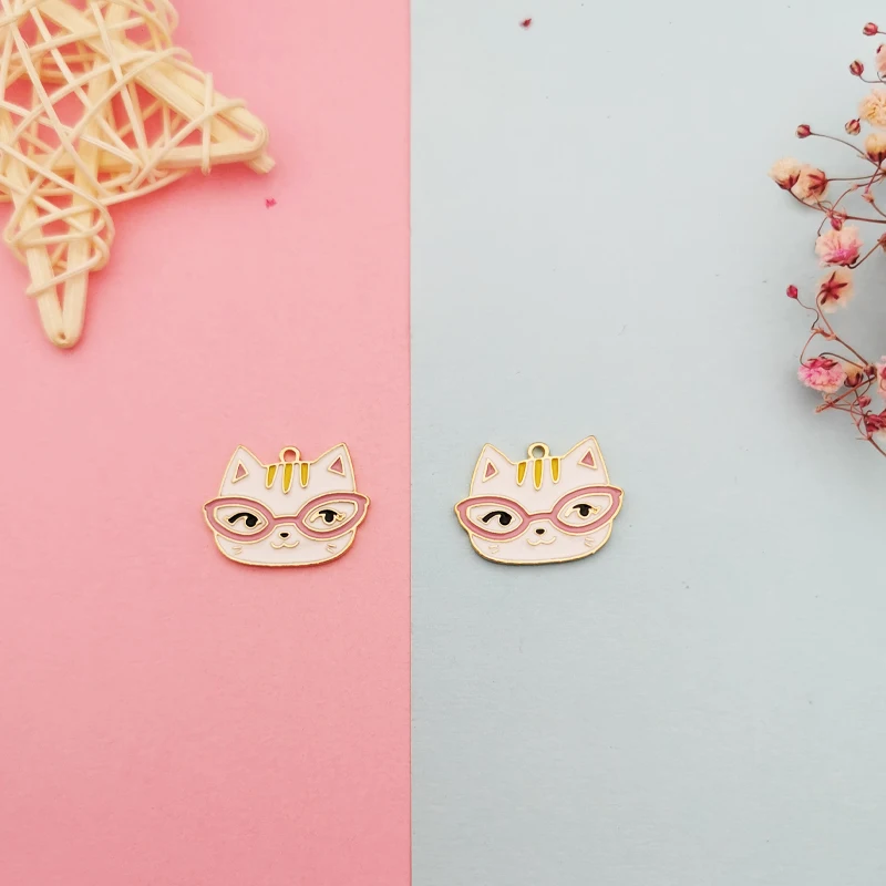10 шт. с рисунками животных кота сплав эмаль DIY браслет ожерелье милые очки Кот
