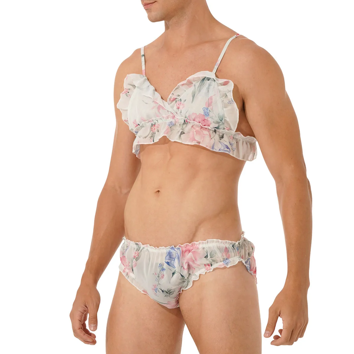 Пижама Мужская с оборками цветочным принтом ночная рубашка 2 шт.