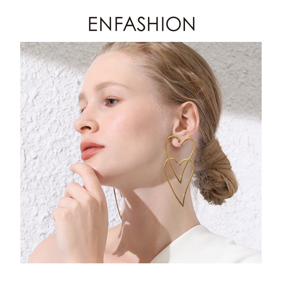 ENFASHION геометрические висячие серьги с большим сердцем для женщин из нержавеющей стали золотого цвета длинные висячие серьги Модные ювелирные изделия E191107